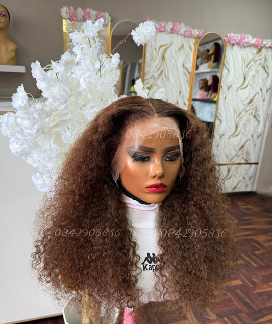 22” Curly Brown HD Lace Frontal Wig – 13x4, Glueless